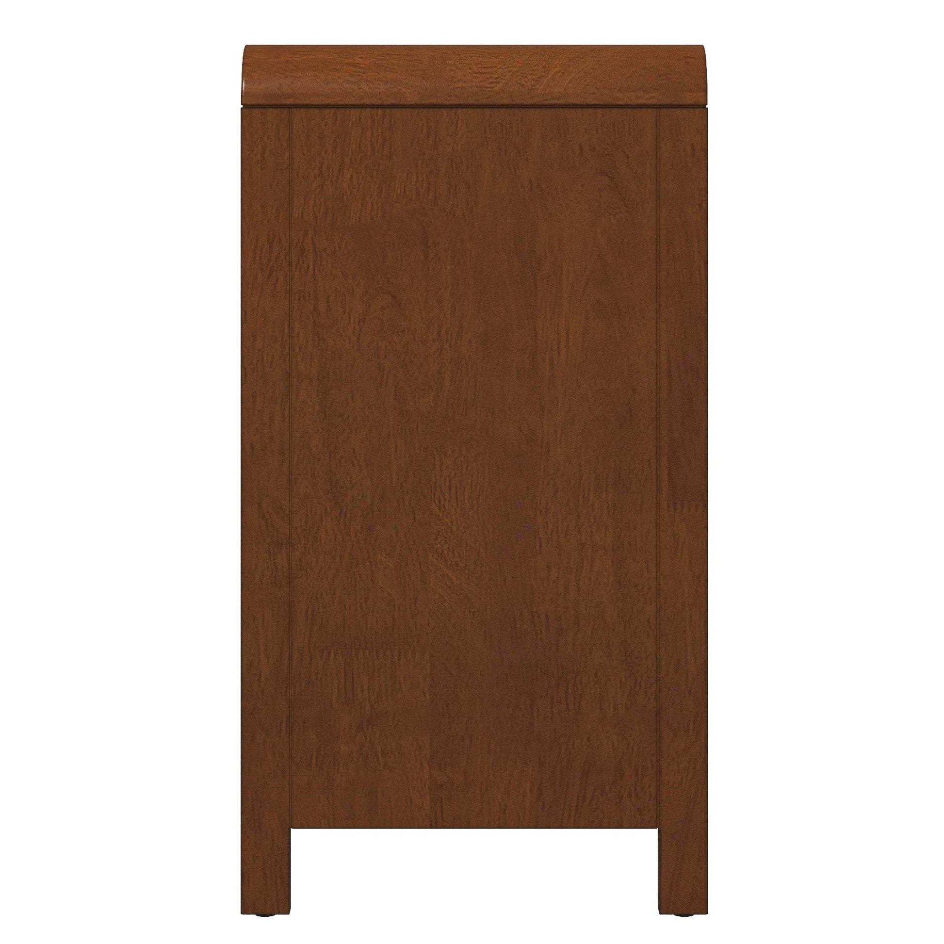 Side view of a wooden furniture piece with a smooth brown finish, FredCo International