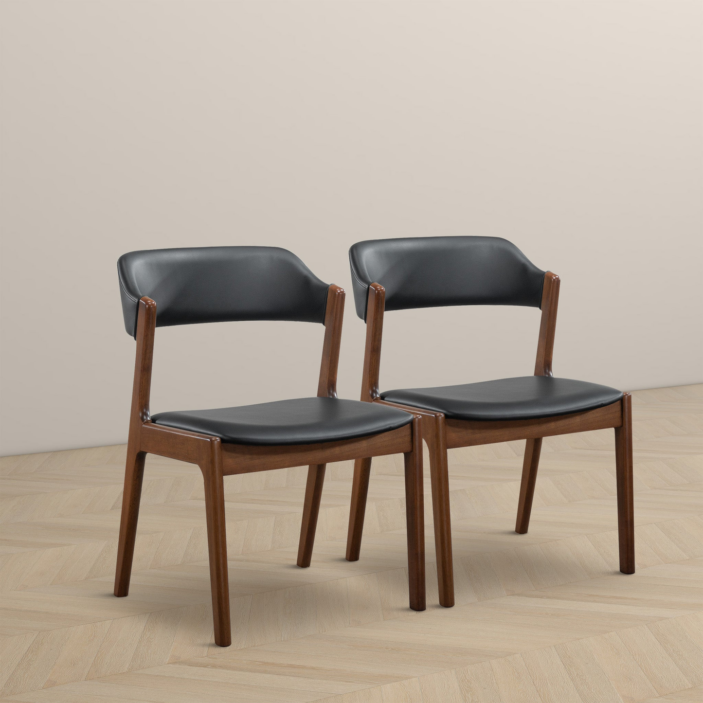 High Quality Enzo Mid-Century Modern Black Leather Dining Chair (Set of 2) with Solid Wood Base 21.1'W x 24.5'D x 30.1'H for Living Room Bedroom Outdoor FredCo