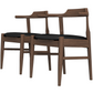 Leon Mid-Century Modern Leather Dining Chair Set of 2 with Solid Wood Frame in Black FredCo