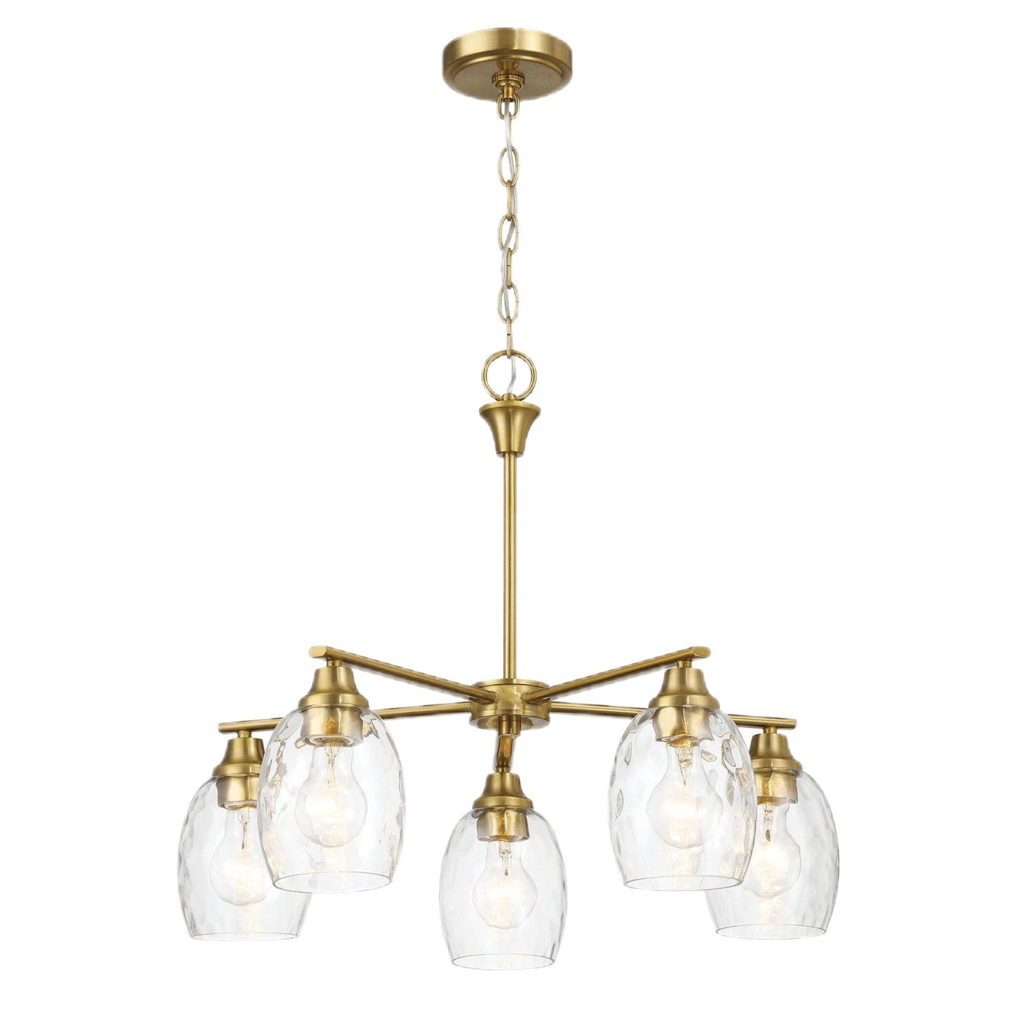 Elegance Five Lights Linear Arms Chandelier with Golden Brass Finish and Clear Water Glass 24'W x 8.5'H FredCo