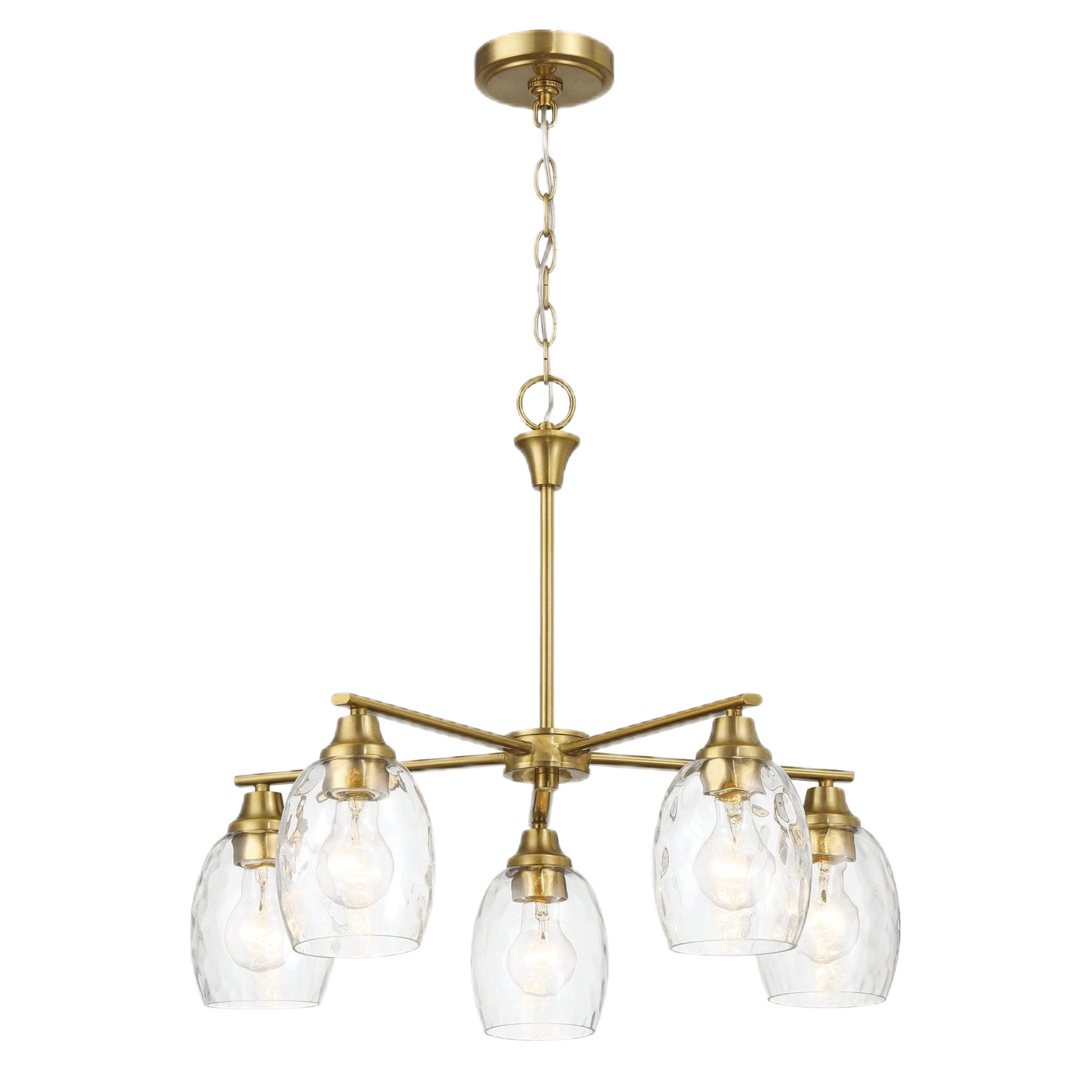Elegance Five Lights Linear Arms Chandelier with Golden Brass Finish and Clear Water Glass 24'W x 8.5'H FredCo