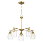 Elegance Five Lights Linear Arms Chandelier with Golden Brass Finish and Clear Water Glass 24'W x 8.5'H FredCo