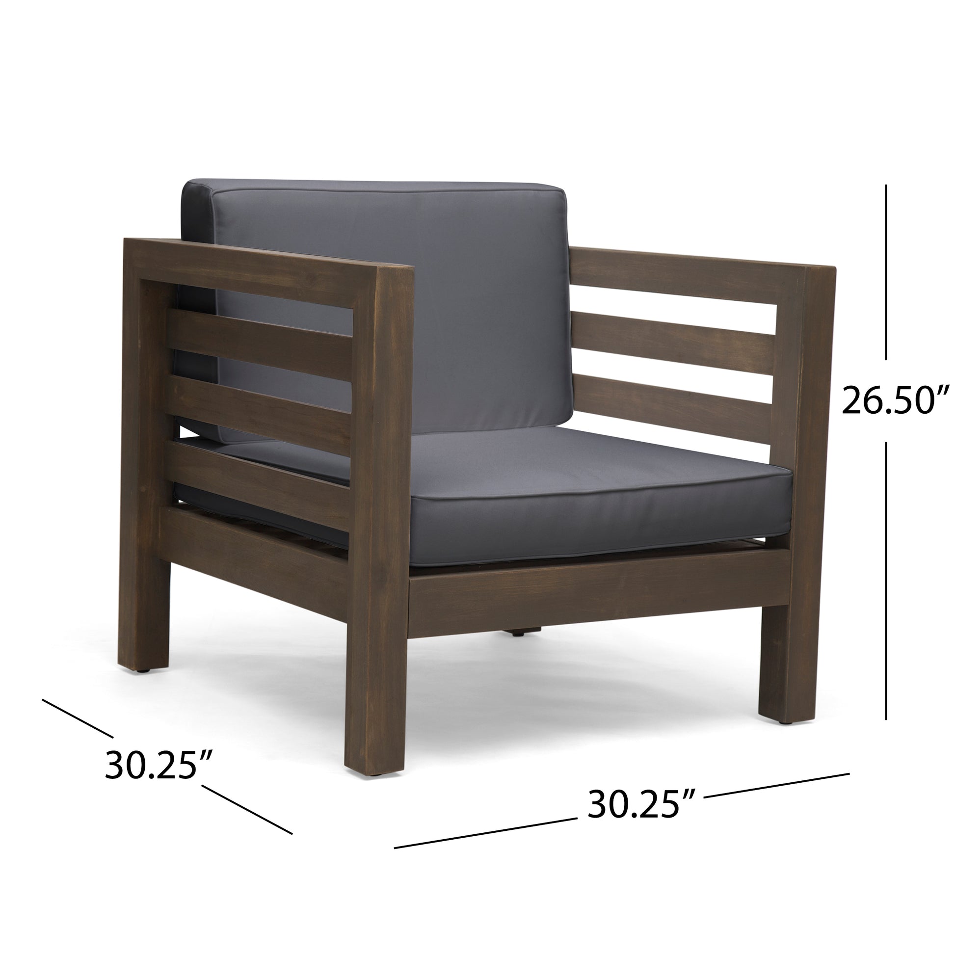 Outdoor Club Chair, Acacia Wood Patio Chair with Fabric Cushion for Backyard, Poolside, Garden or Porch, Grey FredCo