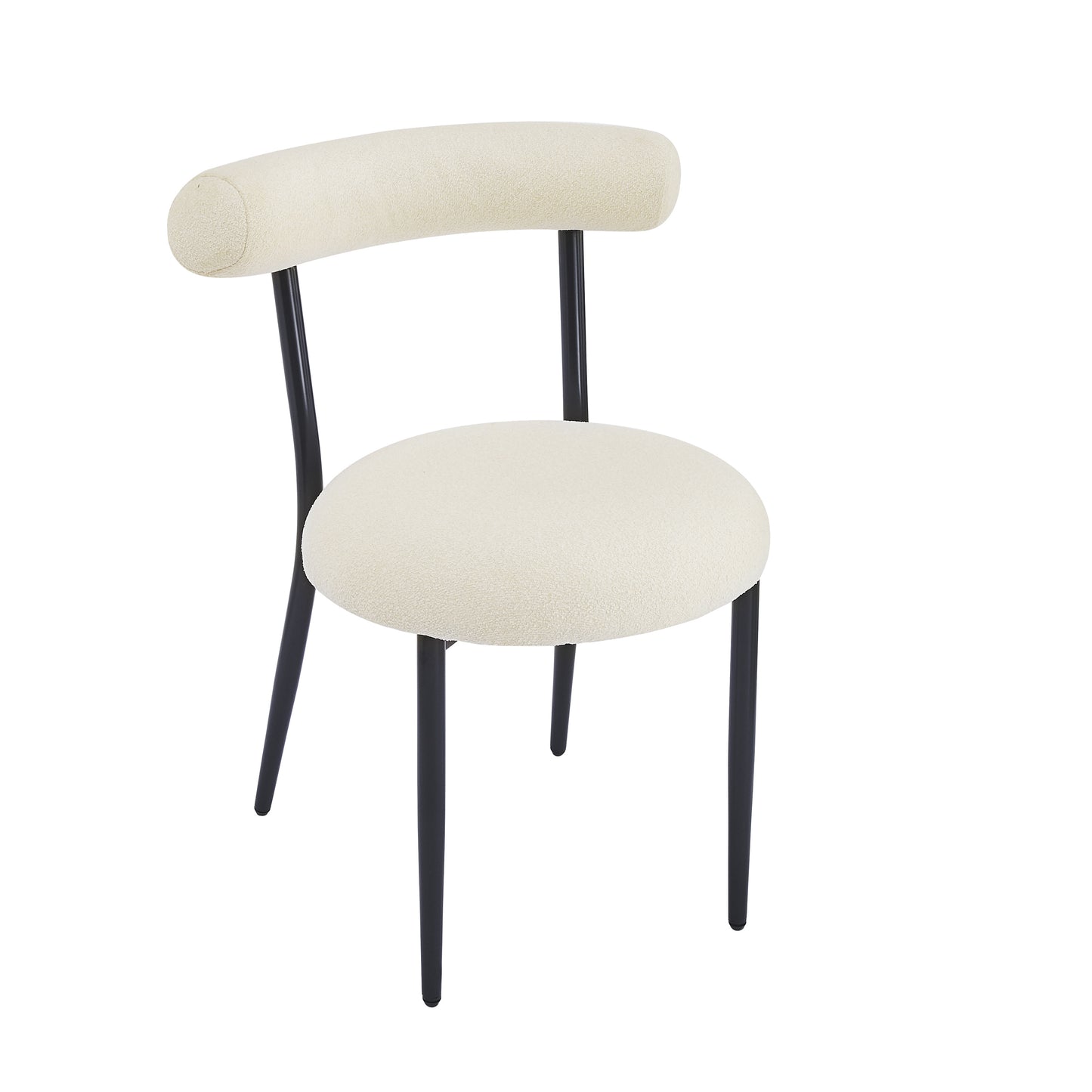 Dining Chair Set of 2, Modern Dining Room Chairs, Black Metal Frame, White Fabric FredCo