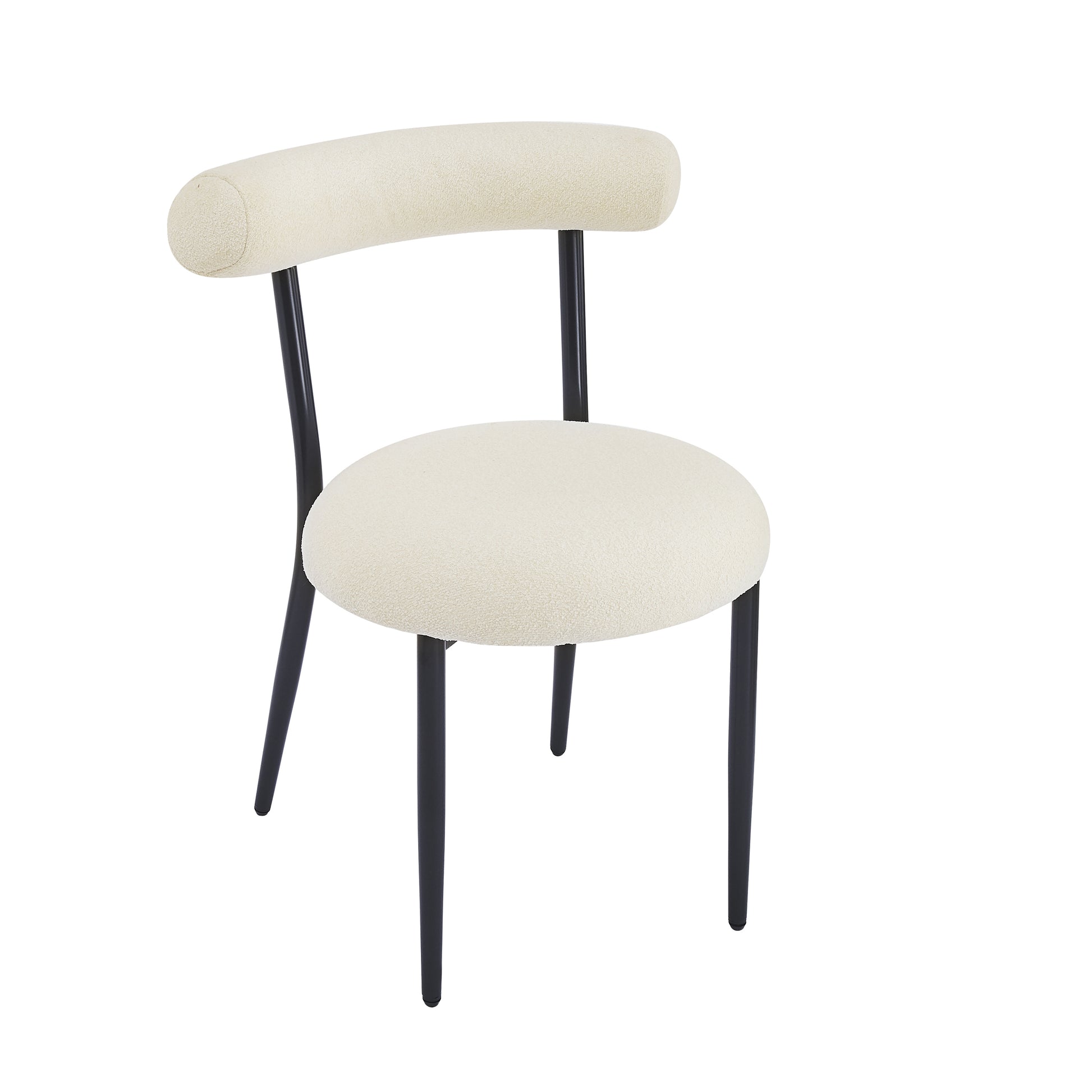 Dining Chair Set of 2, Modern Dining Room Chairs, Black Metal Frame, White Fabric FredCo