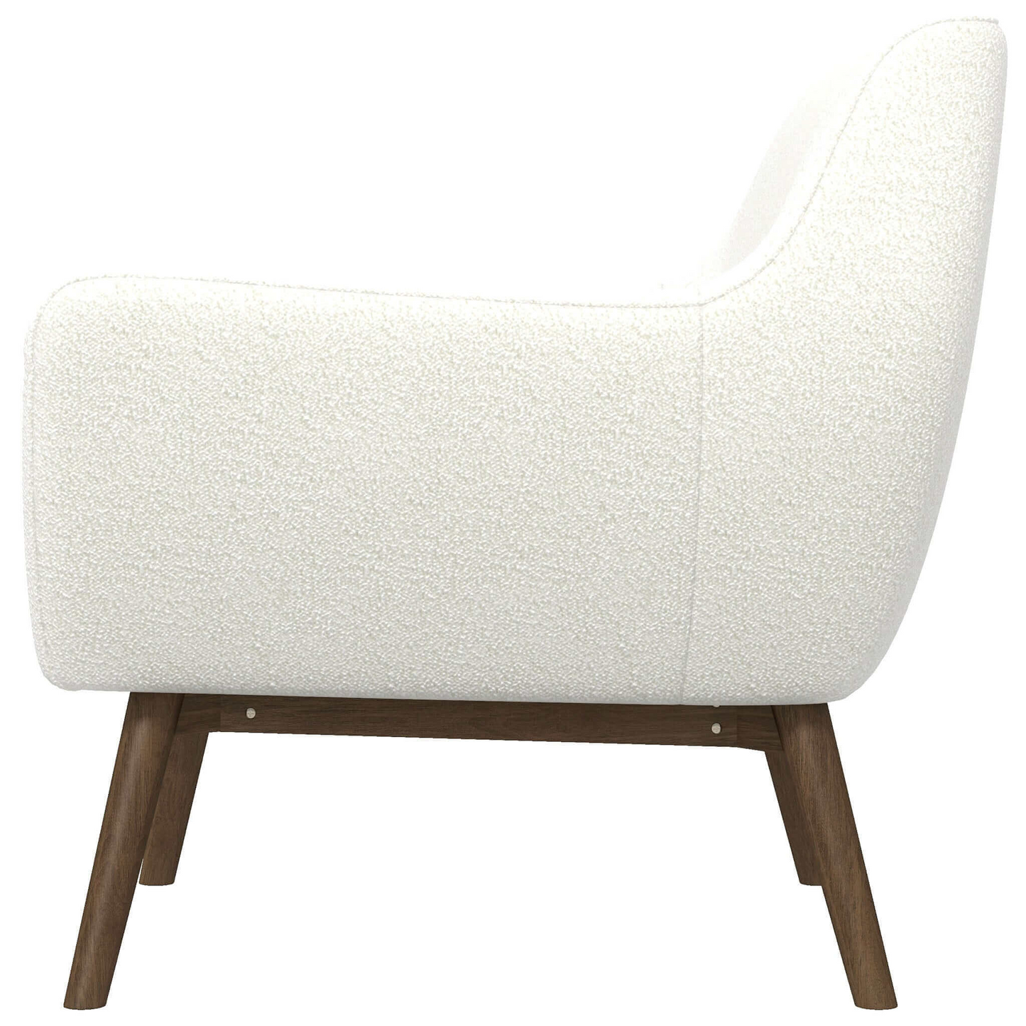 Modern white upholstered accent chair with wooden legs, FredCo International furniture