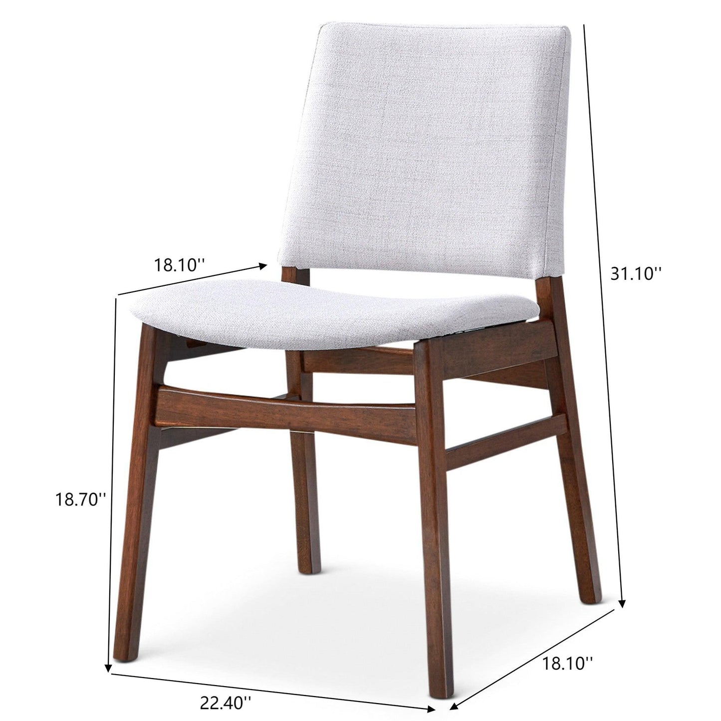 Gusto Mid-Century Modern Fabric Dining Chair (Set of 2) in Light Gray with Solid Wood Frame 22.4'W x 18.1'D x 31.1'H for Living Room Bedroom Outdoor FredCo