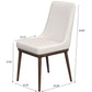 Modern upholstered dining chair with wooden legs, shown with measurements, FredCo International furniture