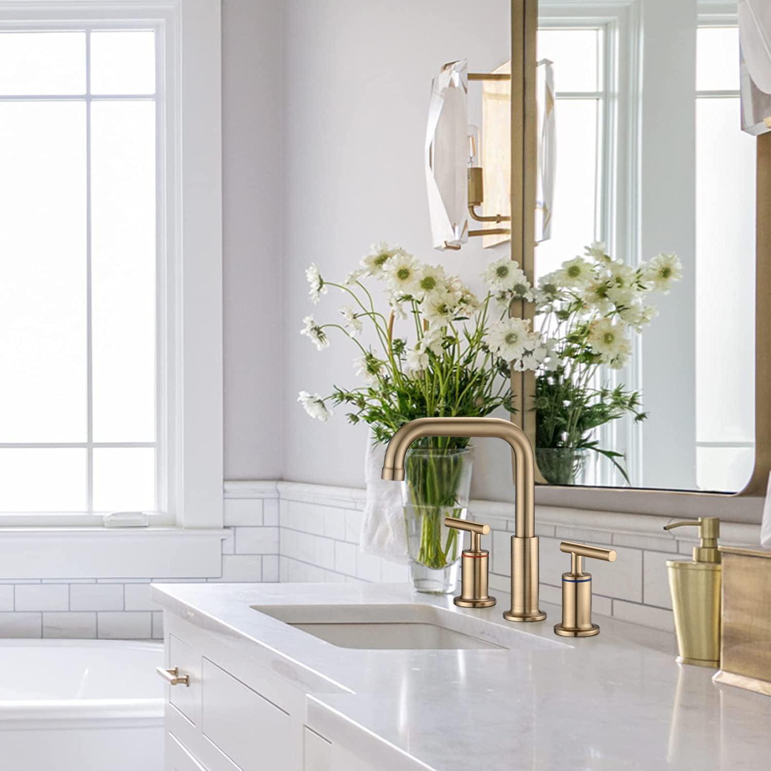 8 in. Widespread Double Handle Bathroom Faucet with Pop Up Drain in Brushed Gold FredCo