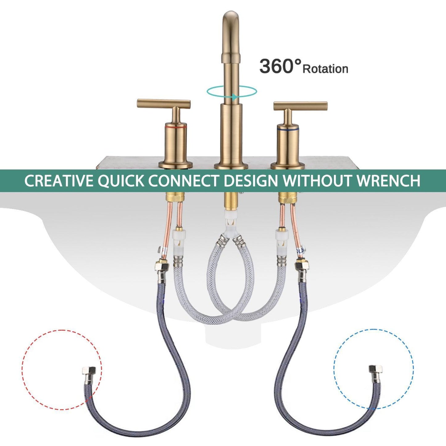 8 in. Widespread Double Handle Bathroom Faucet with Pop Up Drain in Brushed Gold FredCo