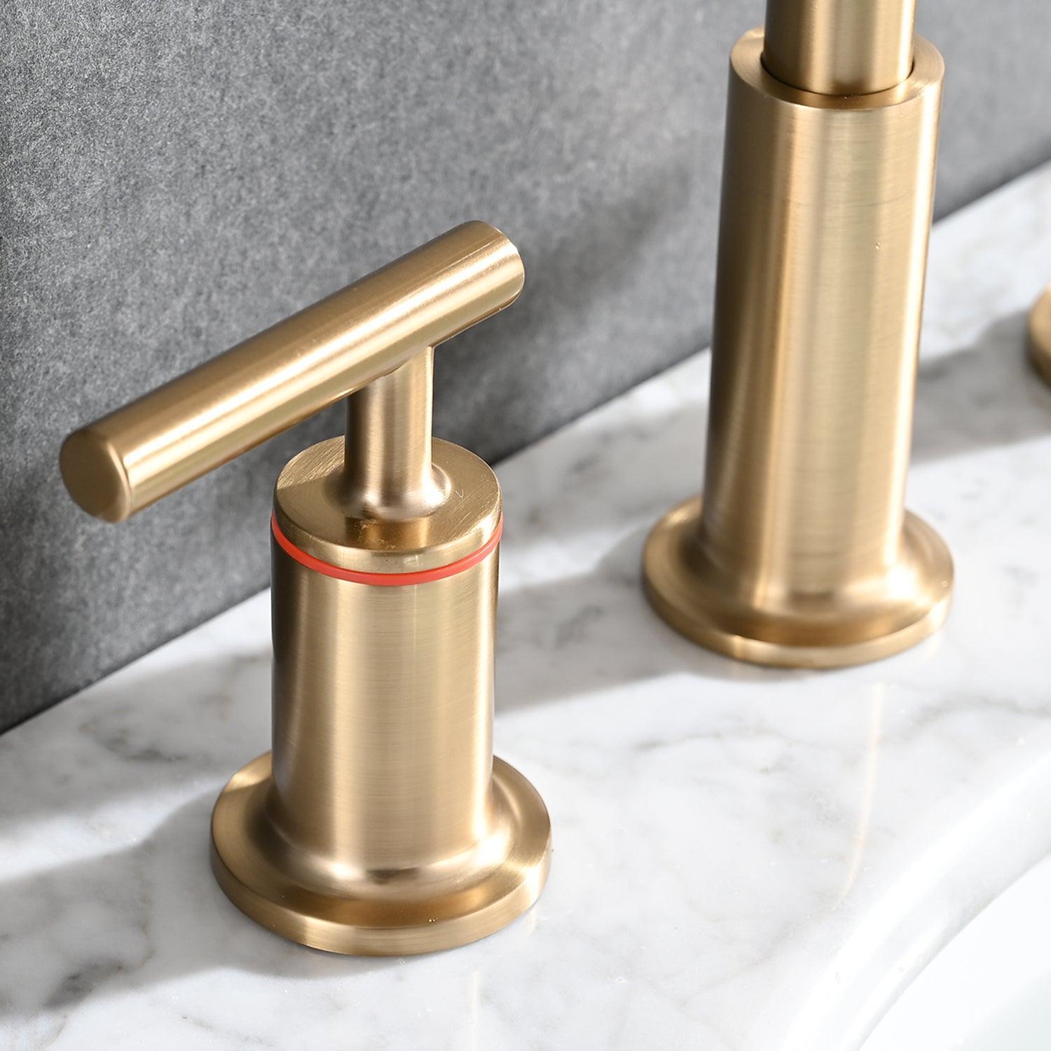 8 in. Widespread Double Handle Bathroom Faucet with Pop Up Drain in Brushed Gold FredCo