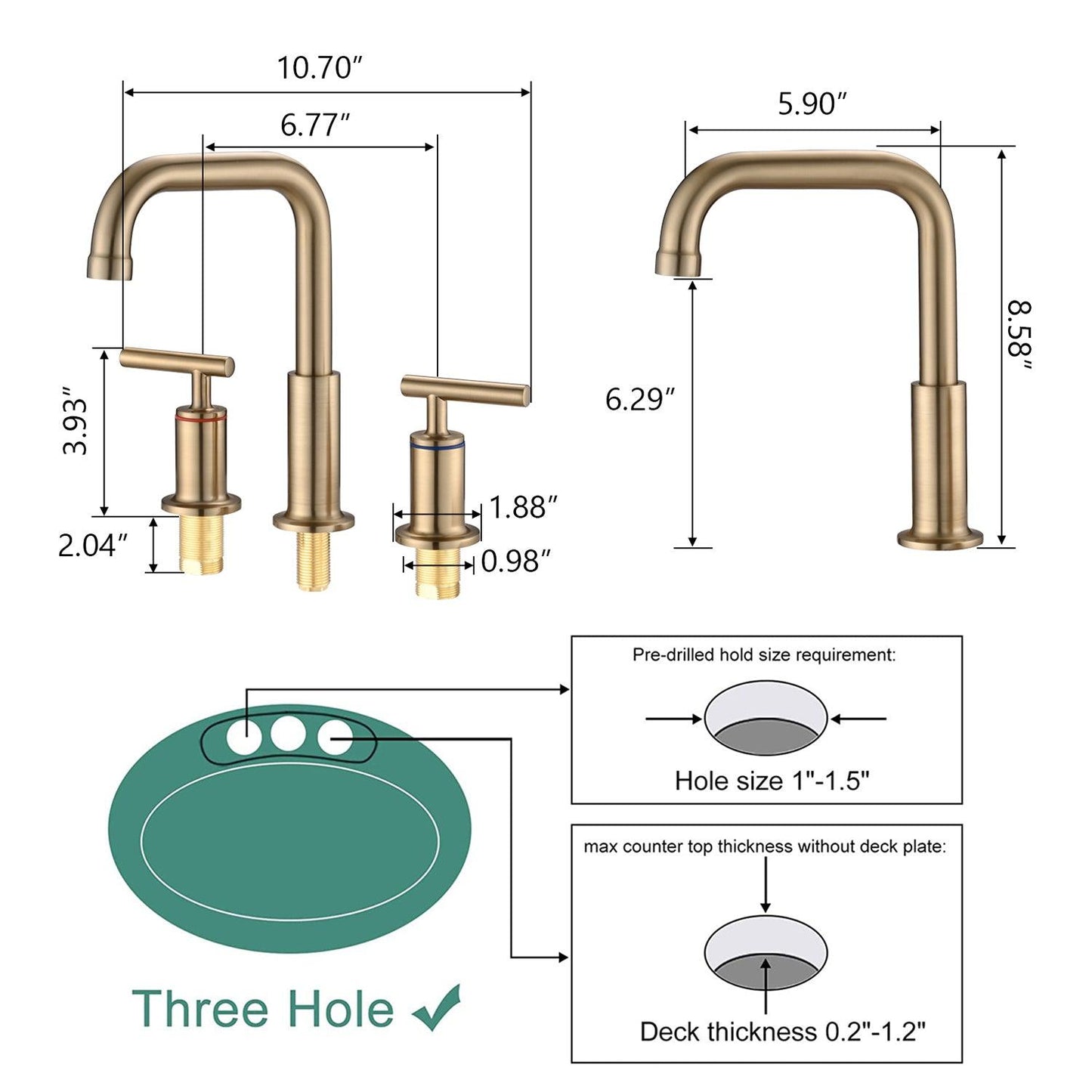 8 in. Widespread Double Handle Bathroom Faucet with Pop Up Drain in Brushed Gold FredCo