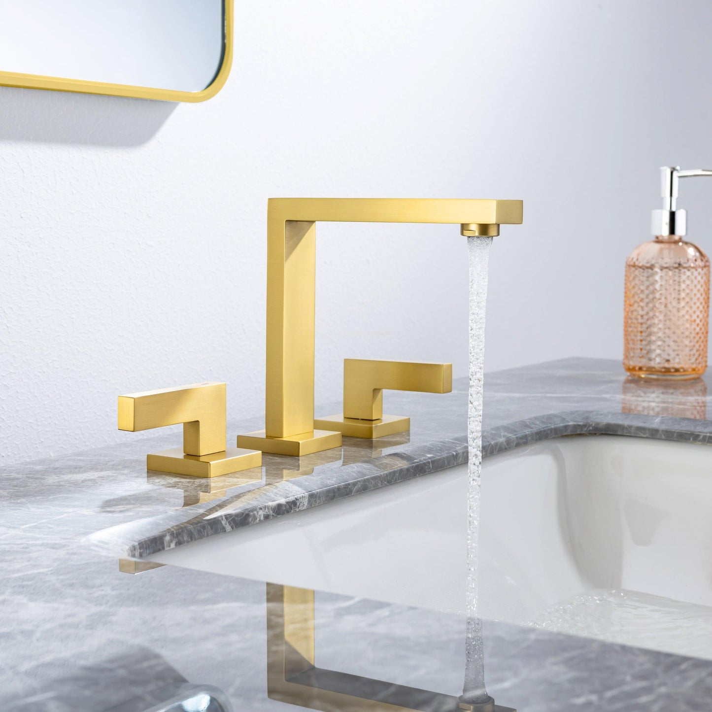 8 inch Widespread Bathroom Faucet Brushed Gold for Sink 3 Hole Brass 2 Handle FredCo