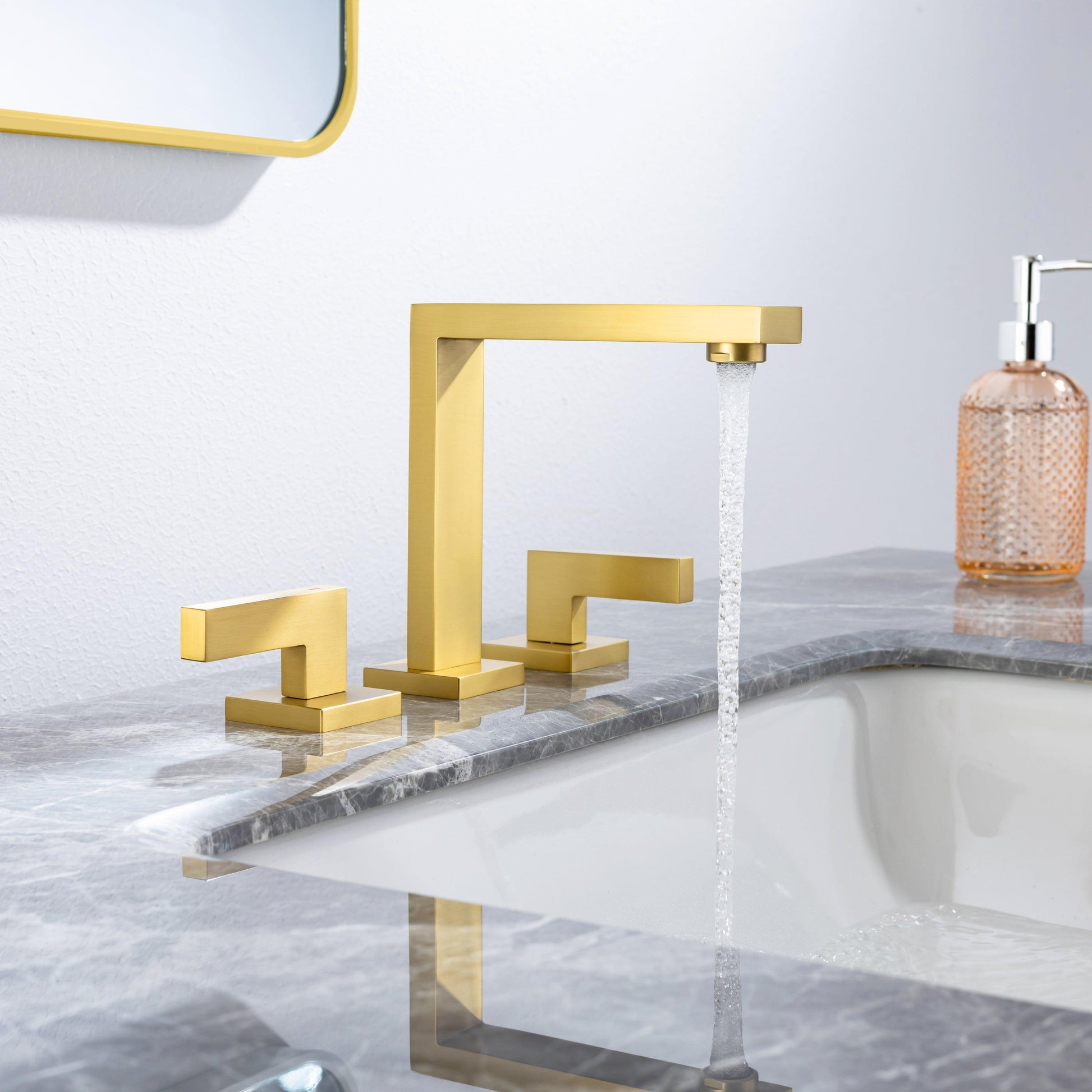 8 inch Widespread Bathroom Faucet Brushed Gold for Sink 3 Hole Brass 2 Handle FredCo