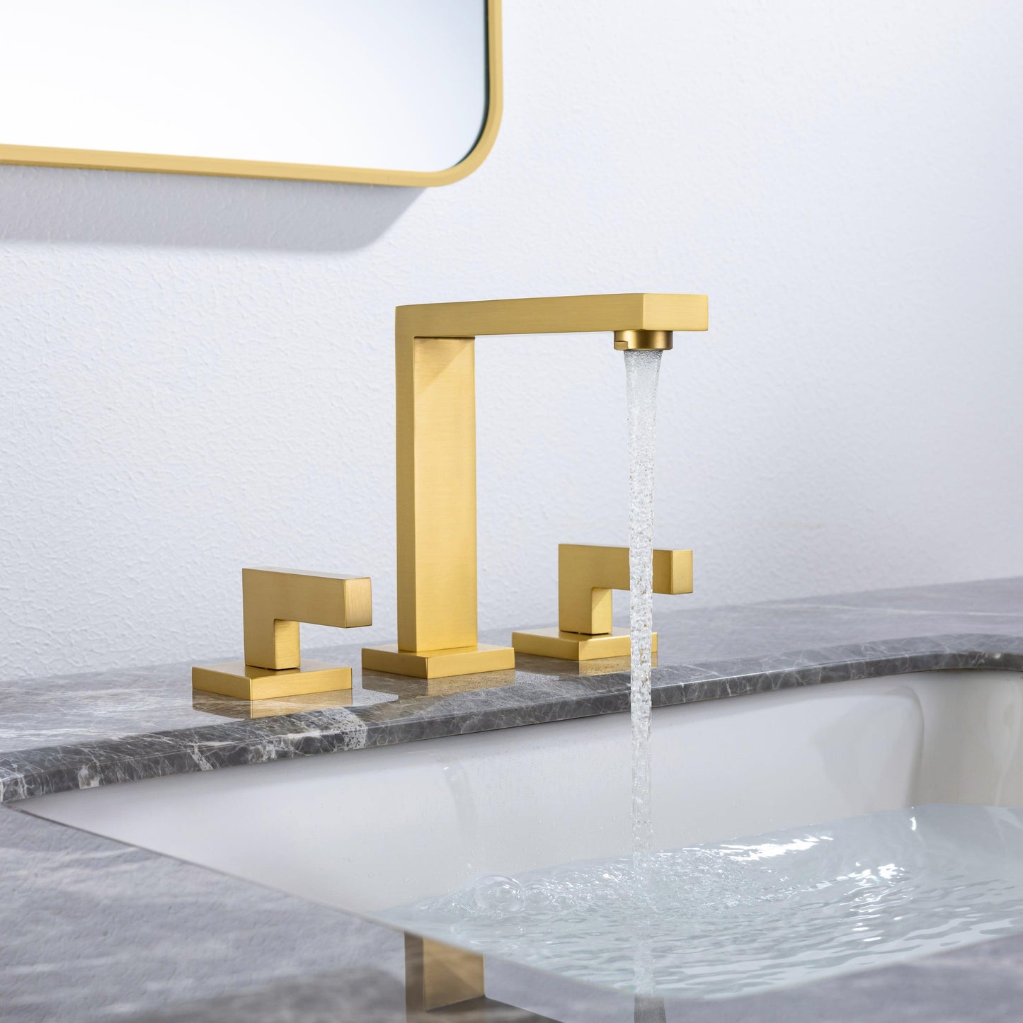 8 inch Widespread Bathroom Faucet Brushed Gold for Sink 3 Hole Brass 2 Handle FredCo