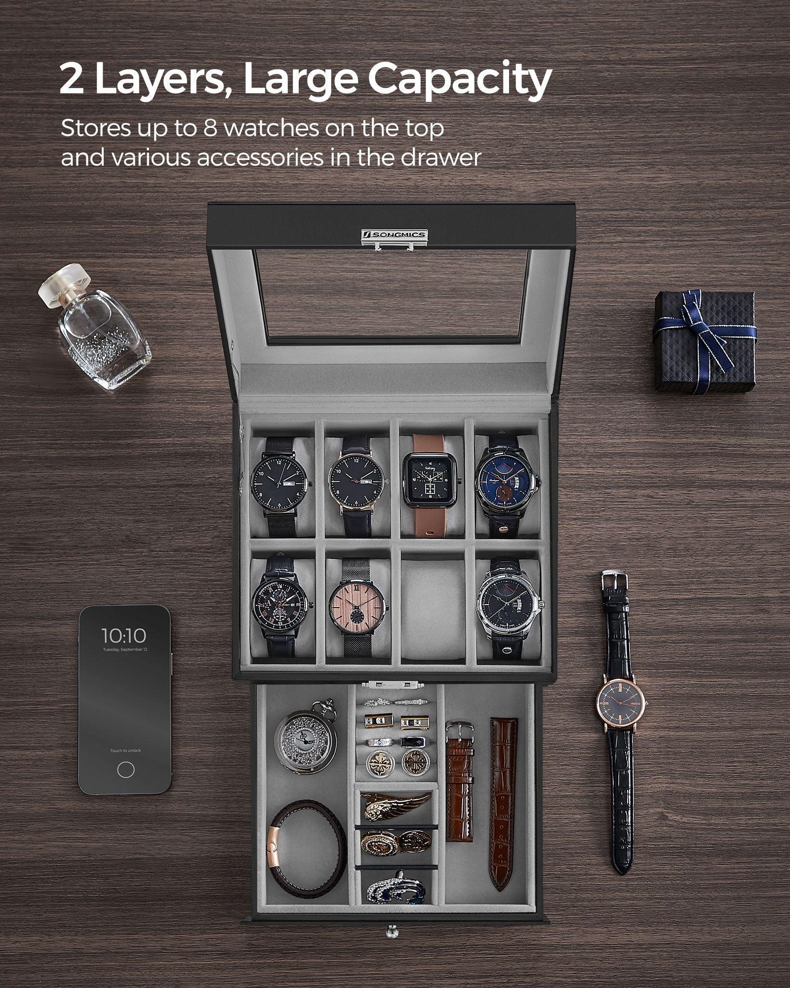 8-Slot Watch Box Black and Gray FredCo