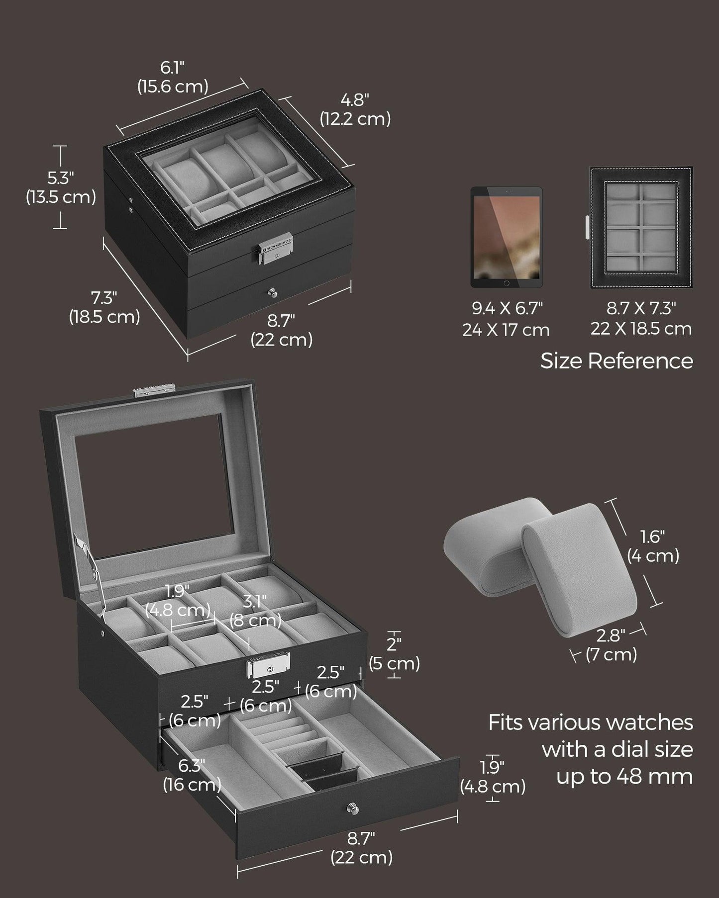 8-Slot Watch Box Black and Gray FredCo