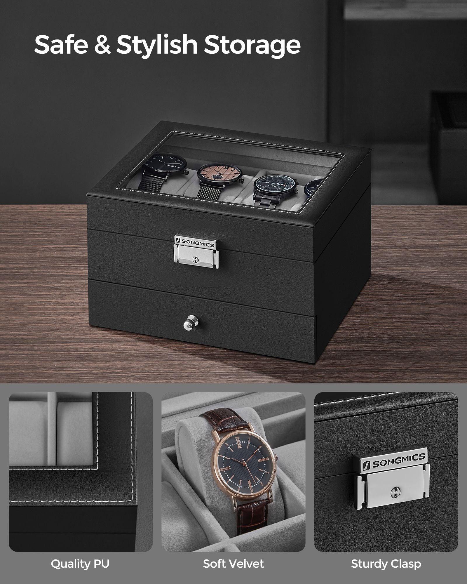 8-Slot Watch Box Black and Gray FredCo