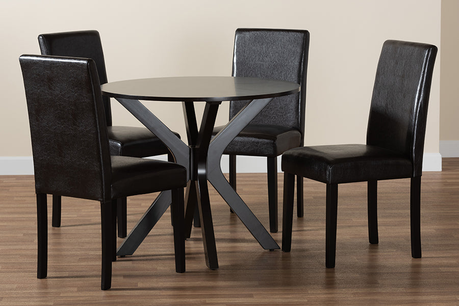 Baxton Studio Asli Modern Espresso Brown Faux Leather and Wood 5-Piece Dining Set