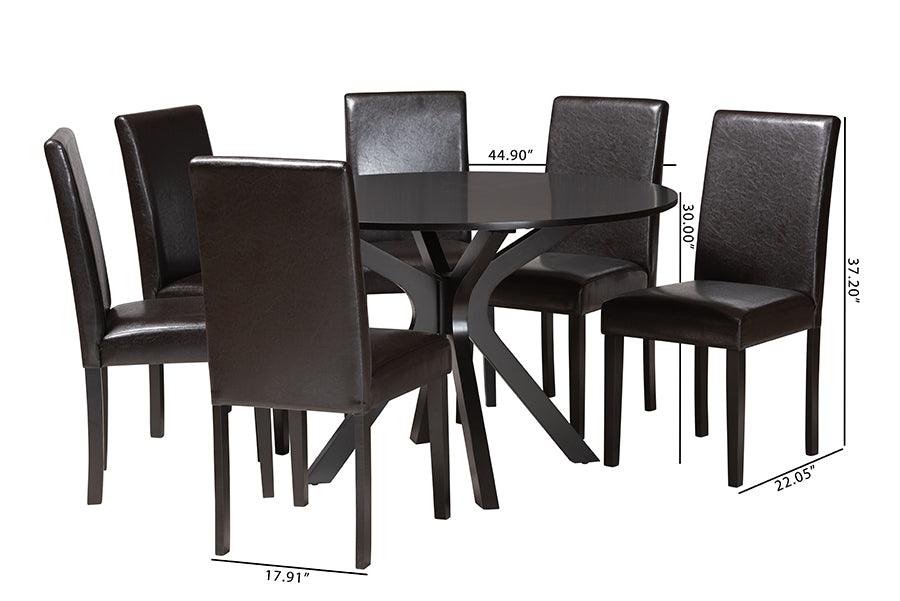 Baxton Studio Asli Modern Espresso Brown Faux Leather and Wood 7-Piece Dining Set