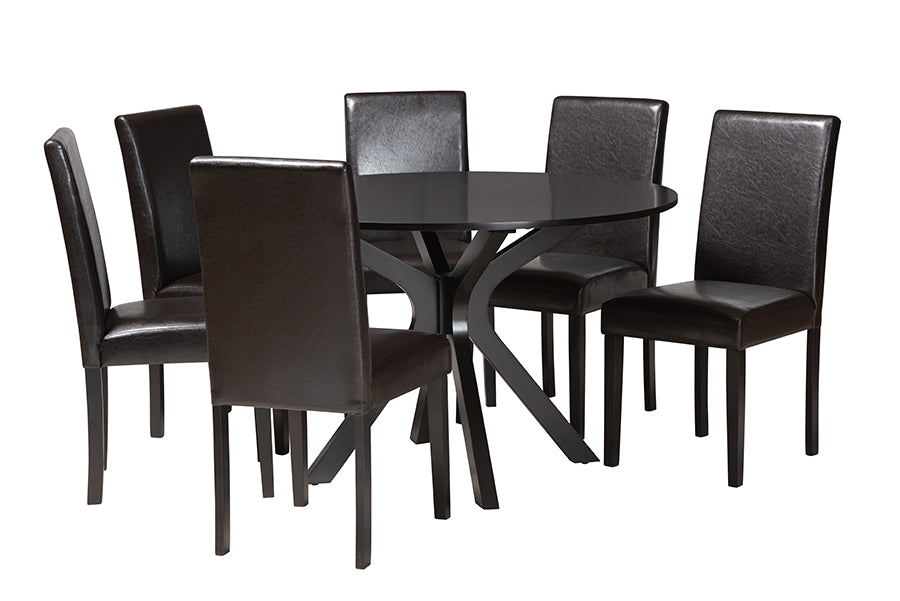 Baxton Studio Asli Modern Espresso Brown Faux Leather and Wood 7-Piece Dining Set