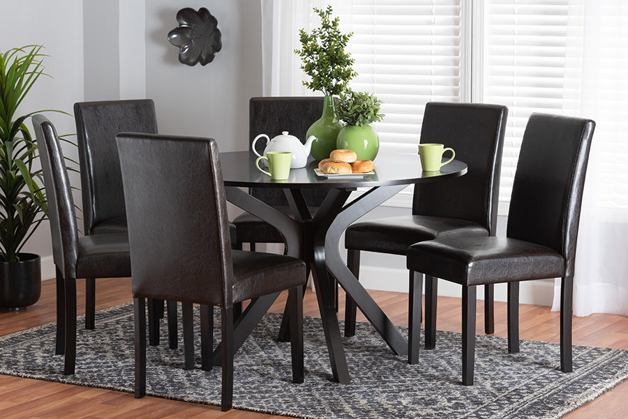 Baxton Studio Asli Modern Espresso Brown Faux Leather and Wood 7-Piece Dining Set