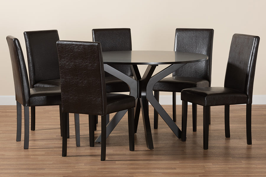 Baxton Studio Asli Modern Espresso Brown Faux Leather and Wood 7-Piece Dining Set