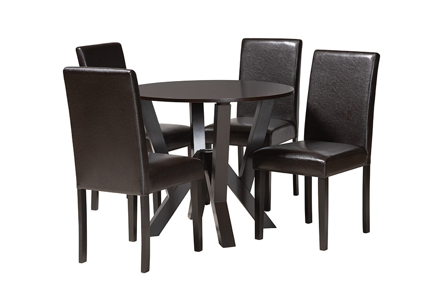 Baxton Studio Rosi Modern Espresso Brown Faux Leather and Wood 5-Piece Dining Set