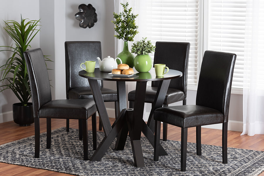 Baxton Studio Rosi Modern Espresso Brown Faux Leather and Wood 5-Piece Dining Set