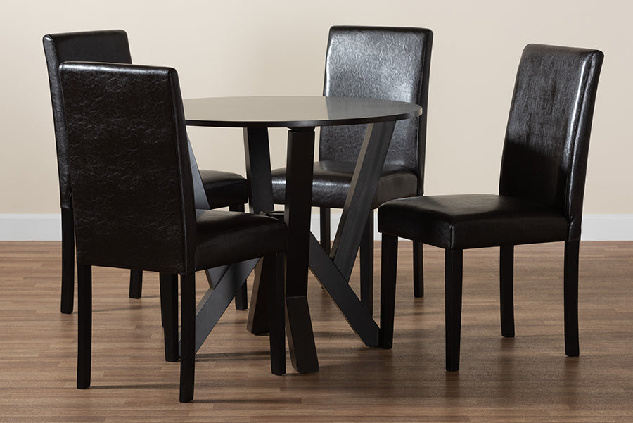 Baxton Studio Rosi Modern Espresso Brown Faux Leather and Wood 5-Piece Dining Set