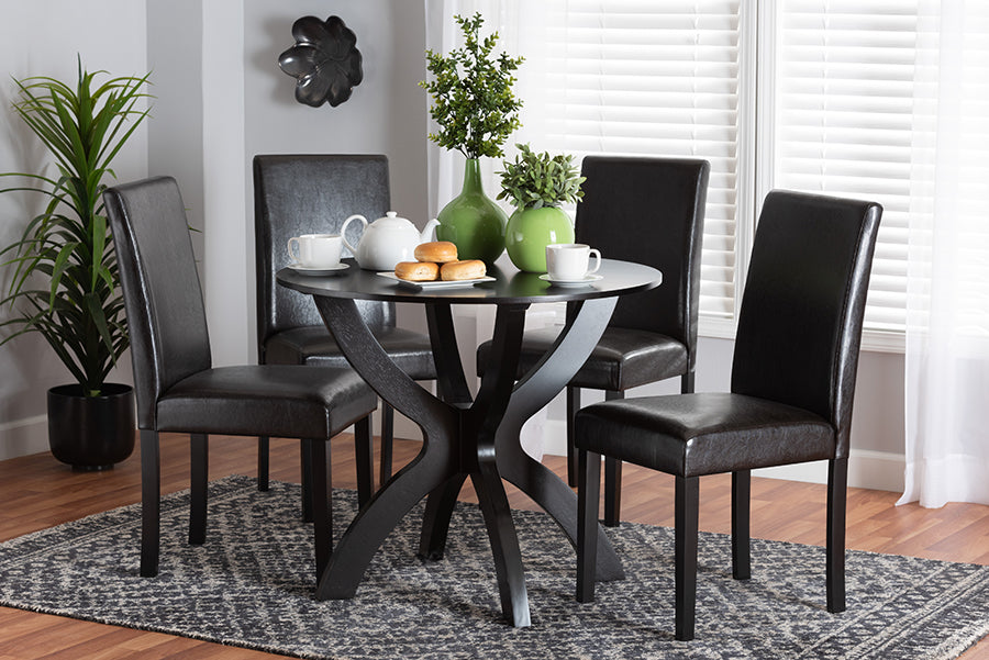 Baxton Studio Trine Modern Espresso Brown Faux Leather and Wood 5-Piece Dining Set