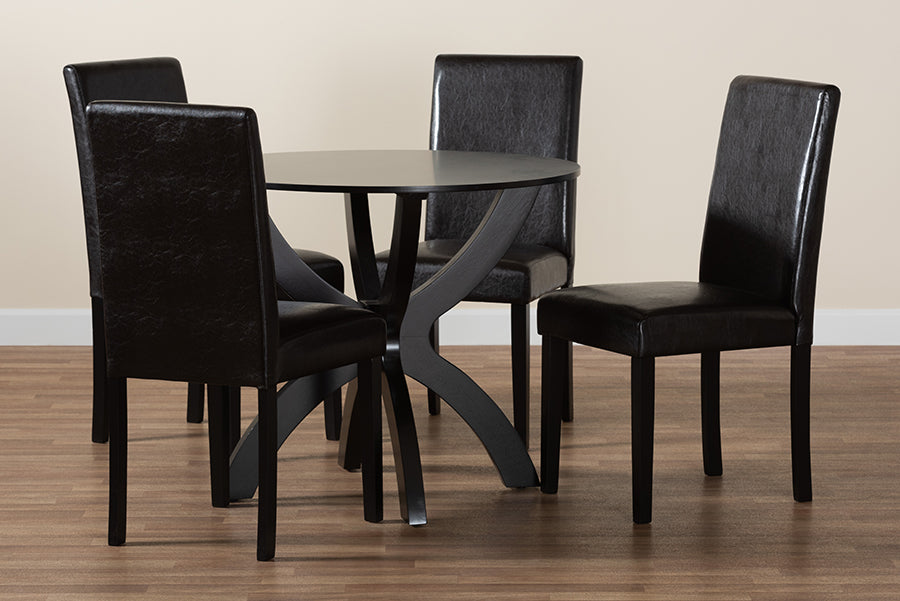 Baxton Studio Trine Modern Espresso Brown Faux Leather and Wood 5-Piece Dining Set