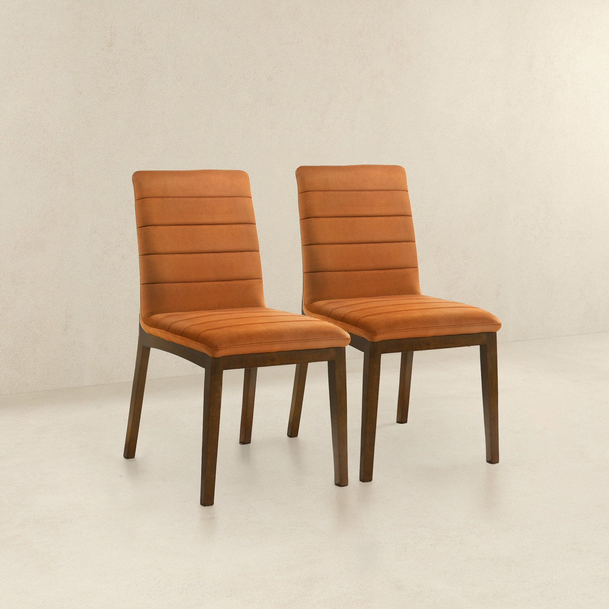 Ines Mid-Century Modern Burnt Orange Velvet Dining Chair Set with Walnut Solid Wood Base 35.8'H x 18.9'W x 24'D FredCo