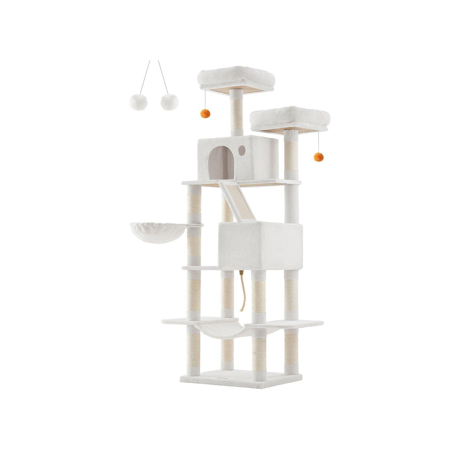 81.1" Large Multi-Level Cat Tree with 13 Scratching Posts Cream White FredCo