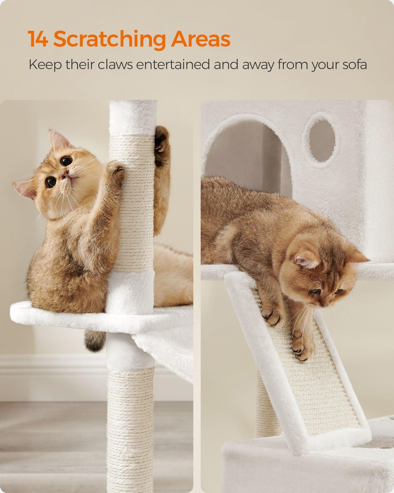 81.1" Large Multi-Level Cat Tree with 13 Scratching Posts Cream White FredCo