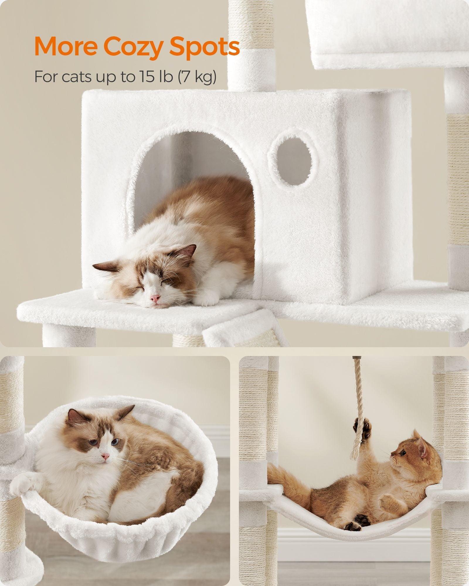 81.1" Large Multi-Level Cat Tree with 13 Scratching Posts Cream White FredCo