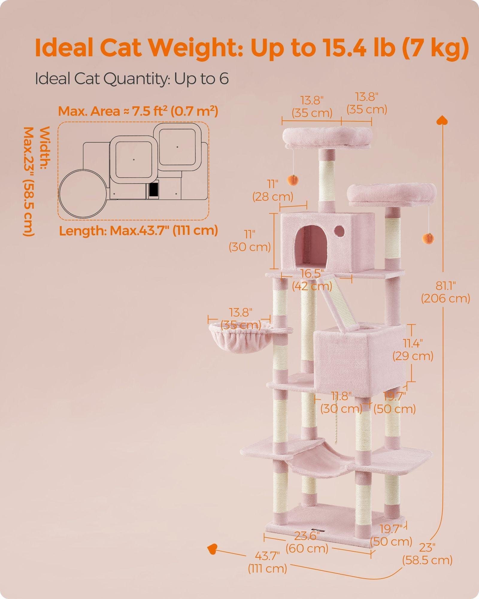 81.1" Large Multi-Level Cat Tree with 13 Scratching Posts Jelly Pink FredCo