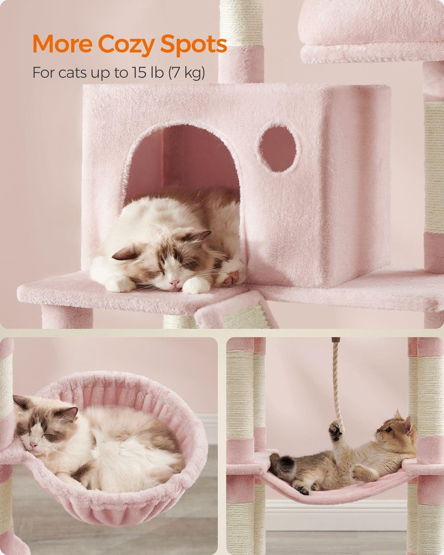 81.1" Large Multi-Level Cat Tree with 13 Scratching Posts Jelly Pink FredCo
