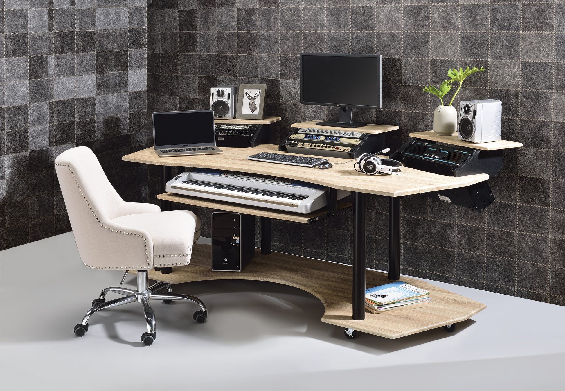 83" Eleazar Natural Oak Finish Music Recording Studio Desk FredCo