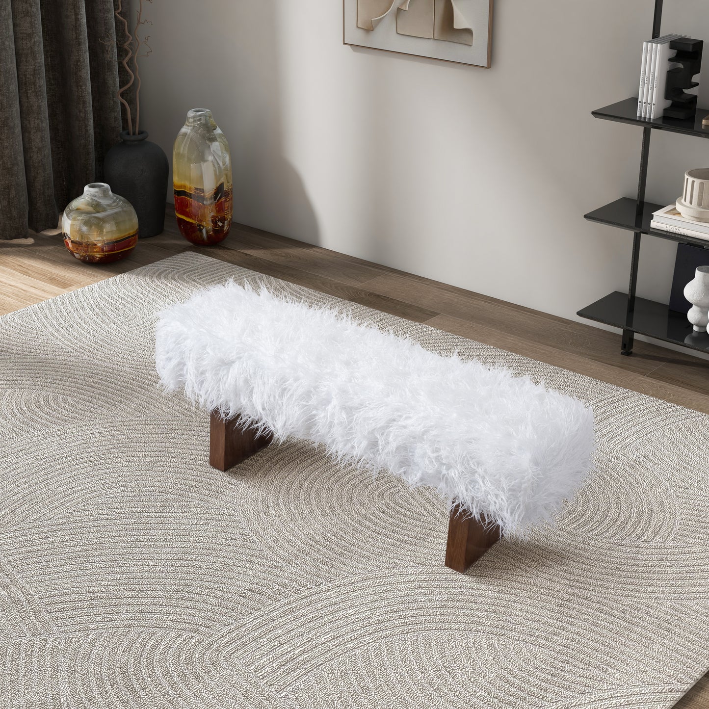 Henley Bench in White Khaki Fur FredCo