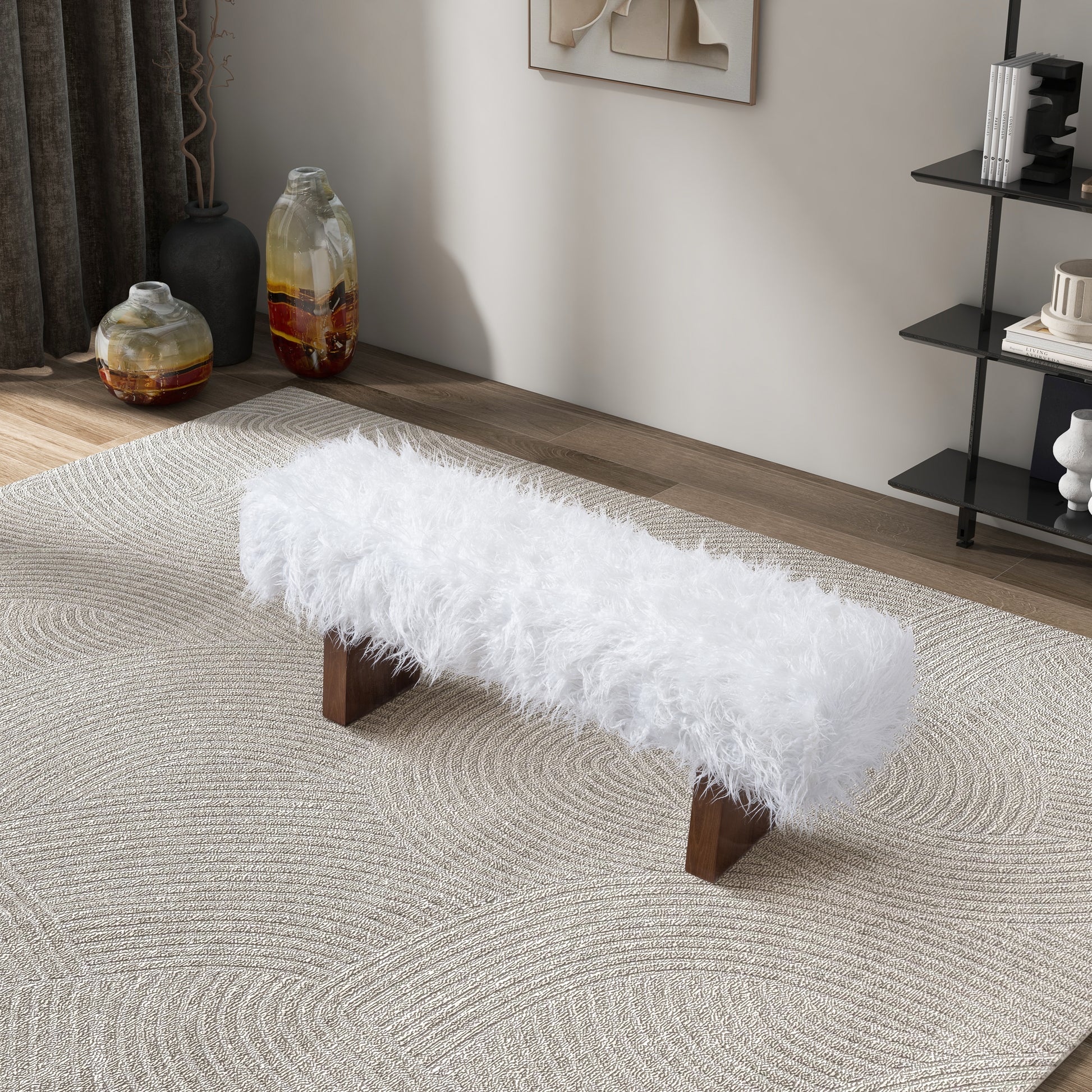 Henley Bench in White Khaki Fur FredCo