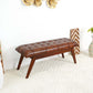 Maja Mid Century Modern Tan Leather Bench with Solid Wood Frame and Tapered Legs 17.7'H x 47.2'W x 15.7'D for Living Room Bedroom Waiting Room FredCo