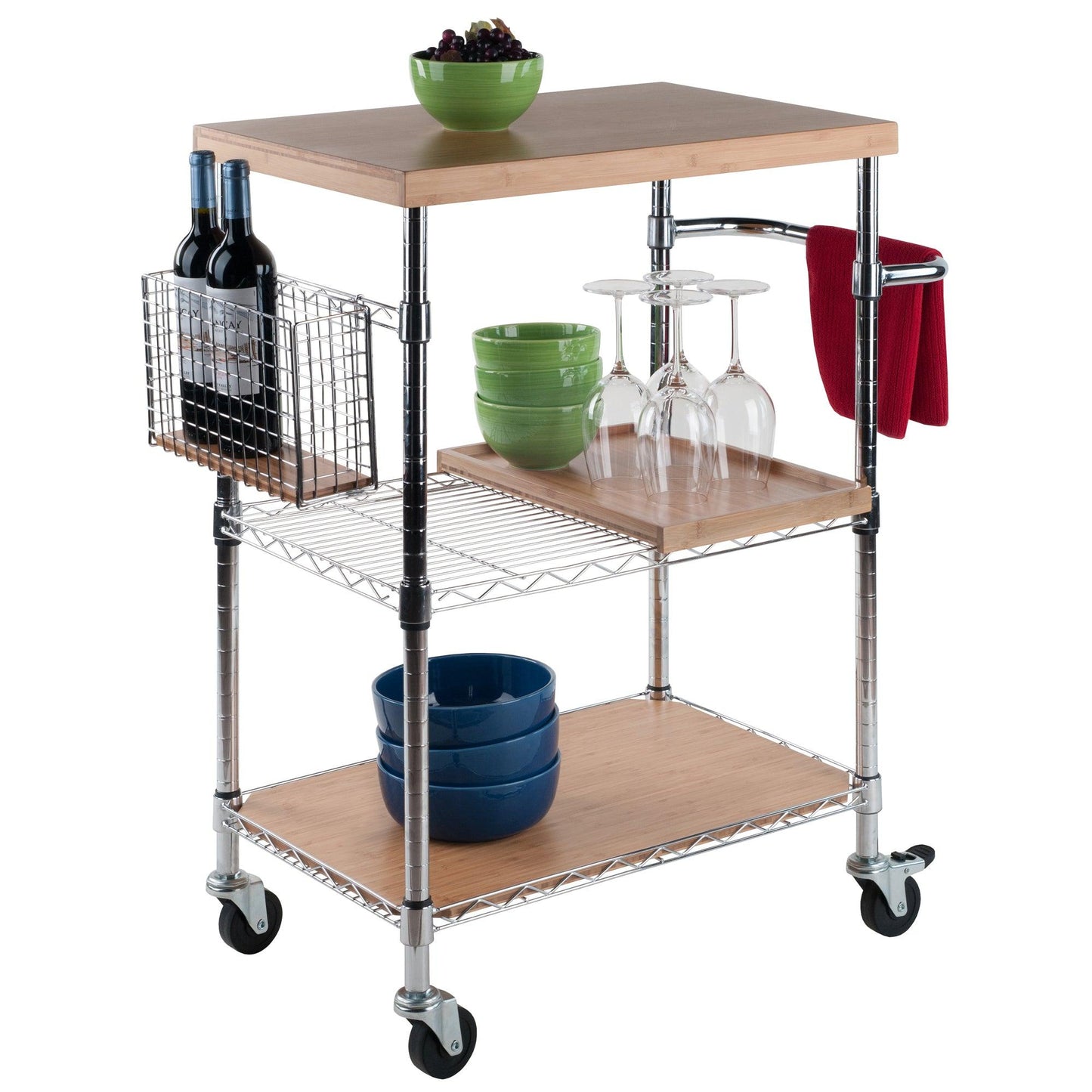 Winsome Madera Utility Kitchen Cart, Bamboo and Chrome, Bamboo / Metal FredCo