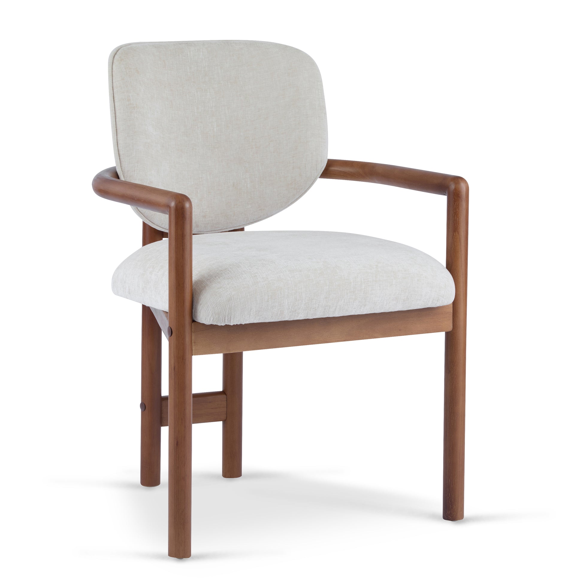 Dining Chairs Set of 2 Upholstered Arm Chairs, Rubber Wood Accent Chairs Beige Fabric Seating, 300 LBS Weight Capacity FredCo