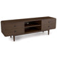 Modern dark wood TV stand with four drawers and open shelves, FredCo International furniture