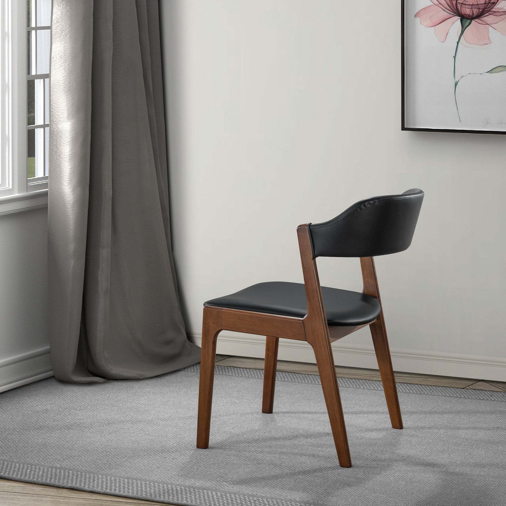 High Quality Enzo Mid-Century Modern Black Leather Dining Chair (Set of 2) with Solid Wood Base 21.1'W x 24.5'D x 30.1'H for Living Room Bedroom Outdoor FredCo