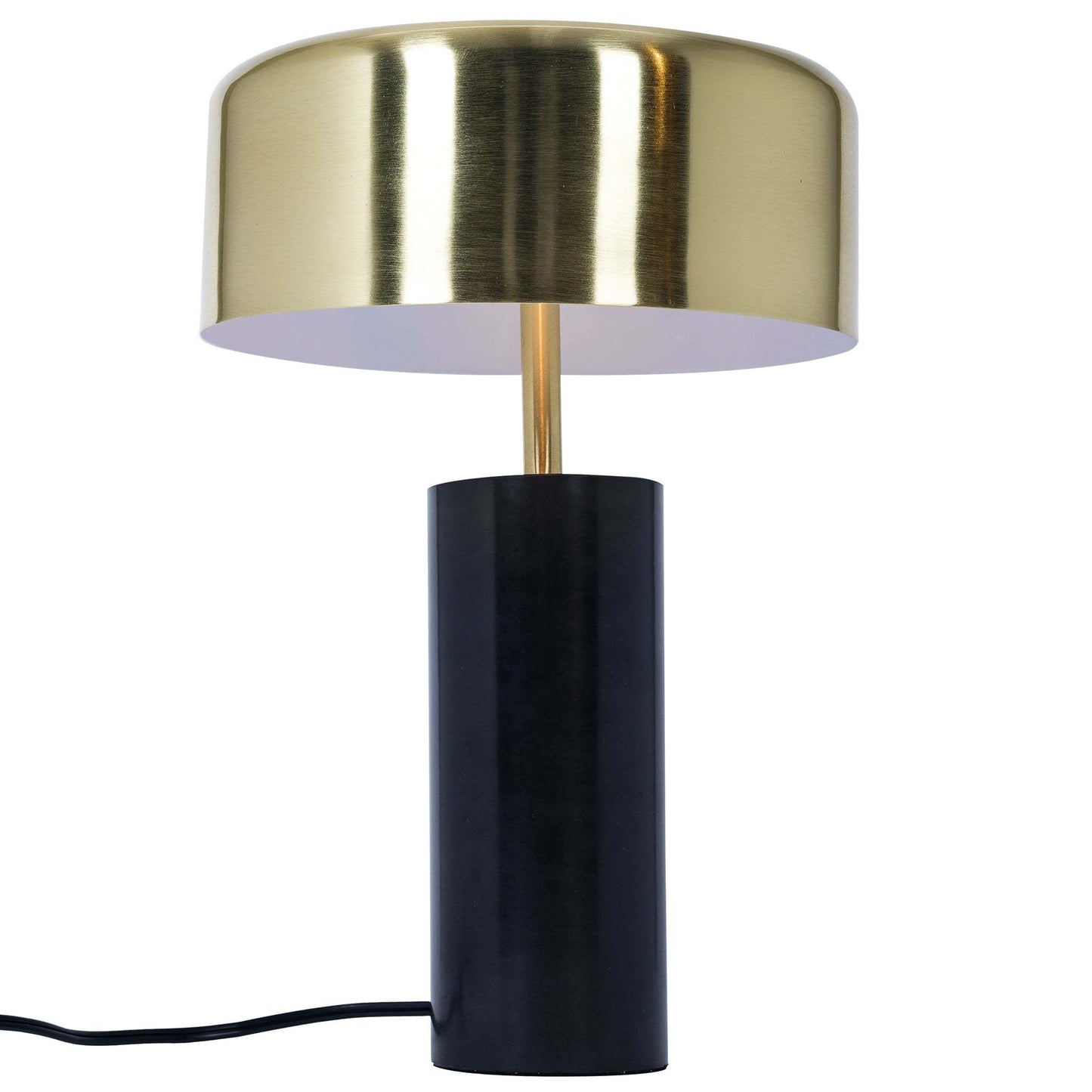 Modern table lamp with gold shade and black cylindrical base, FredCo International furniture