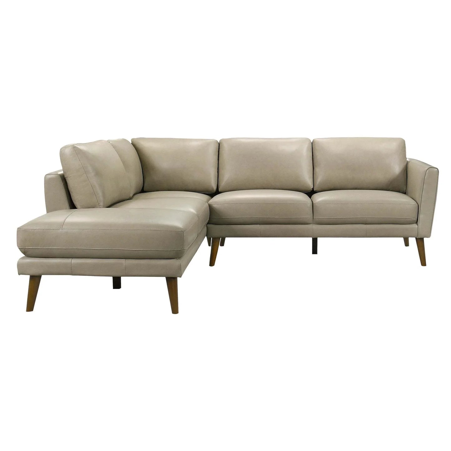 Modern beige sectional sofa with wooden legs, contemporary living room furniture