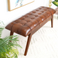 Maja Mid Century Modern Tan Leather Bench with Solid Wood Frame and Tapered Legs 17.7'H x 47.2'W x 15.7'D for Living Room Bedroom Waiting Room FredCo