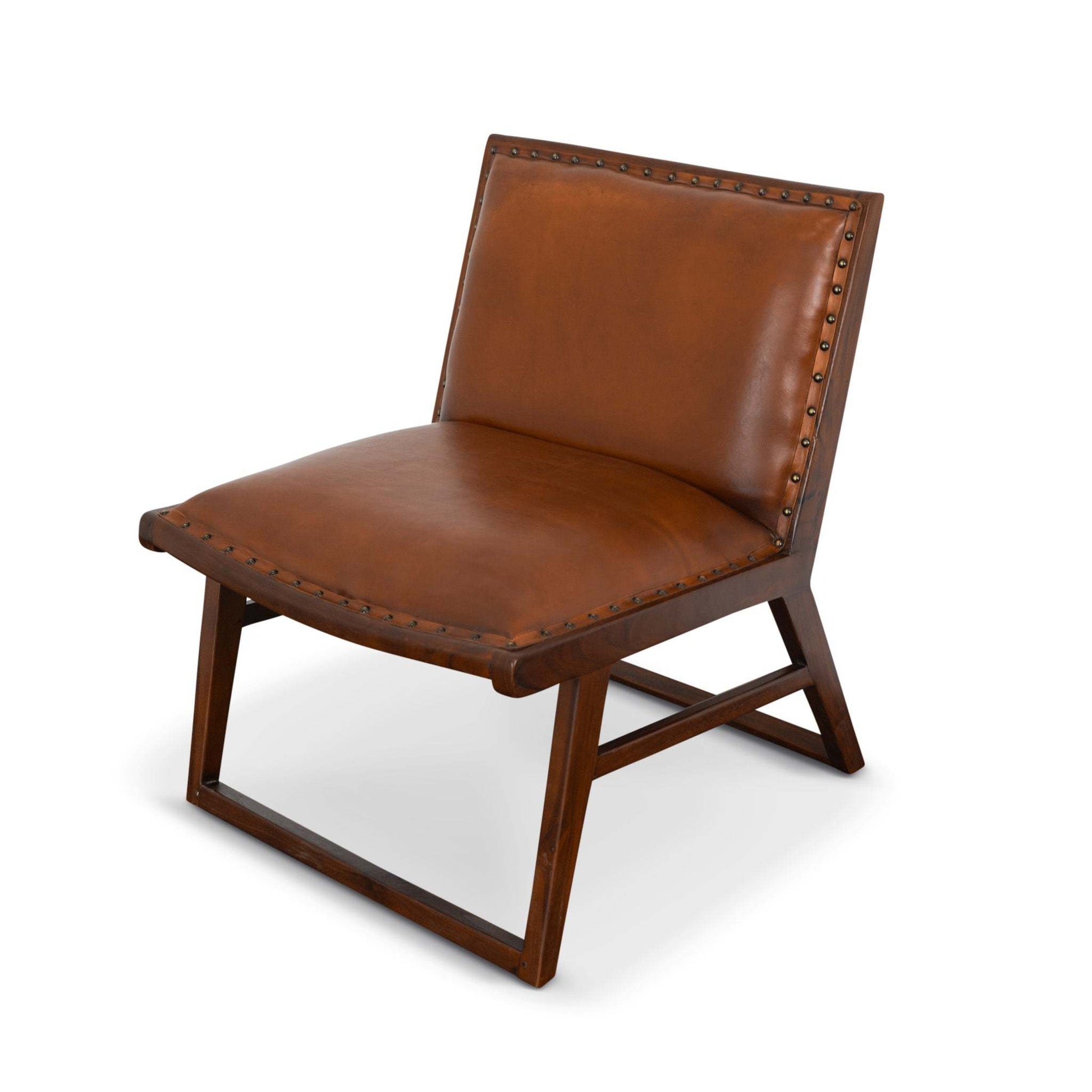 Modern brown leather accent chair with wood frame, FredCo International furniture